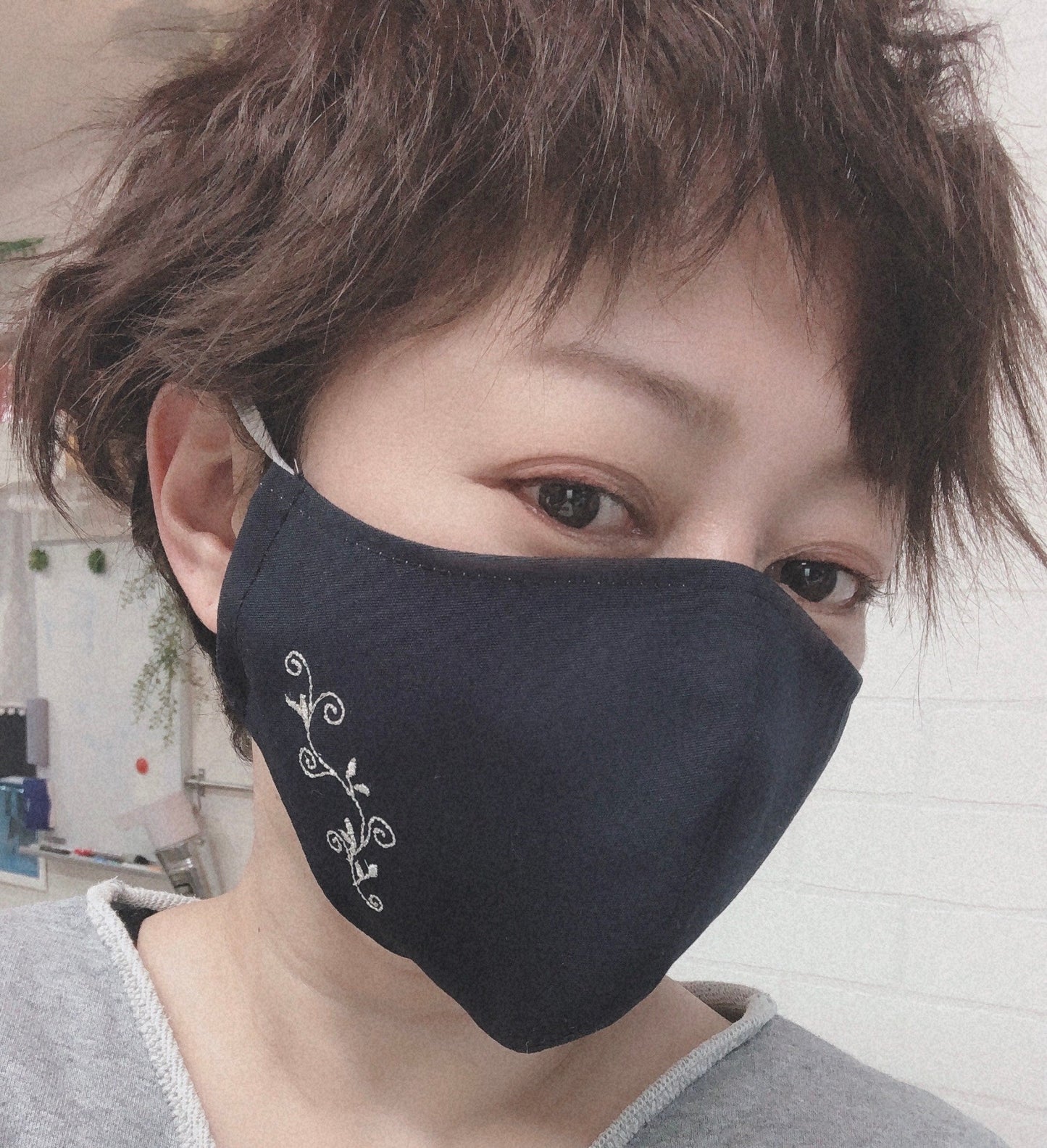 オリジナルマスク 布製 紺×白 刺繍入り