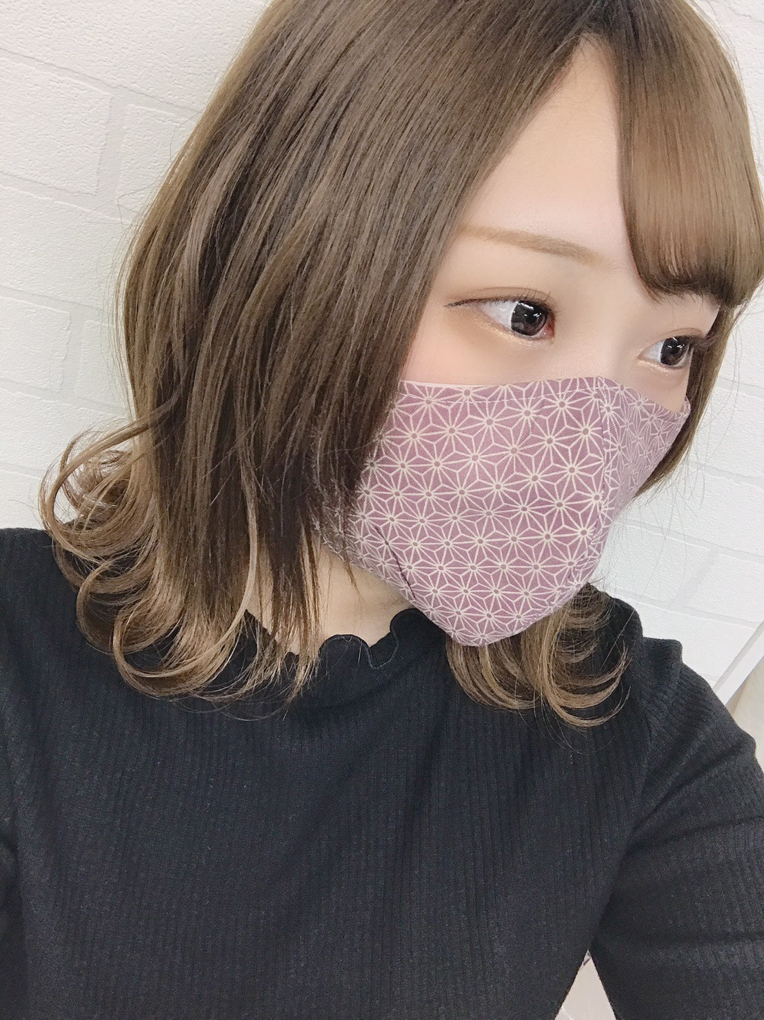 オリジナルマスク 布製 麻の葉(エンジ)×白 禰豆子風