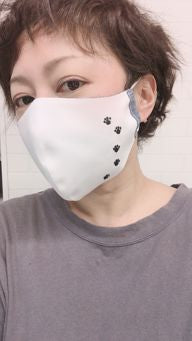 オリジナルマスク 布製リバーシブル ダンガリー×白 刺繍入り足あと